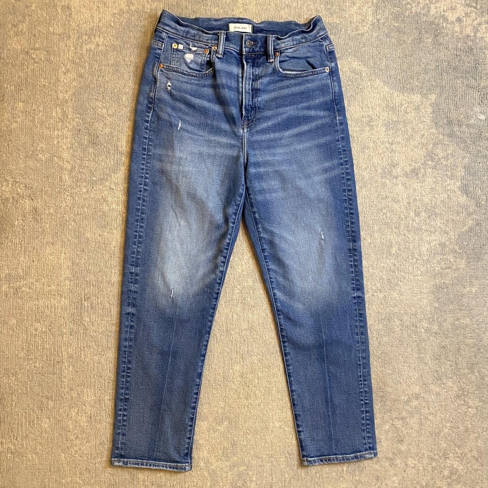 AE77 Mom Jeans Womens 8 Medium Wash Blue High Rise Relaxed Distressed Denim